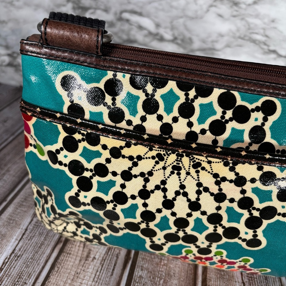 Vintage Coated Canvas Geometric Colorful Crossboyd Shoulder Bag Purse Fossil - Picture 6 of 8